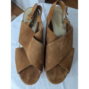 Marc Fisher Brown Suede Cork Wedge Sandals Women's Size 8 Open Toe Ankle Strap